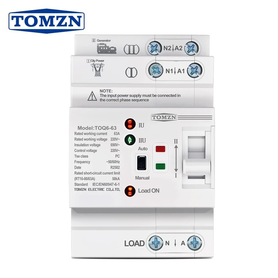 63A 220V 2P Ats Dinrail Change Over Switch 63a Smart Automat Switch Transfer 63 Amp Ats Dinrail 2 Pole